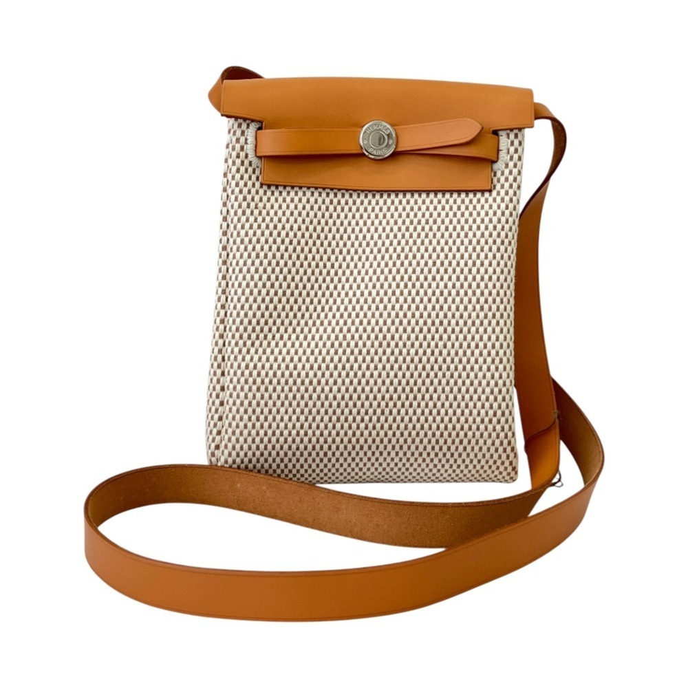 HERMES Hermès Herbag TPM Black Canvas Toile H Shoulder Bag Beige Women's